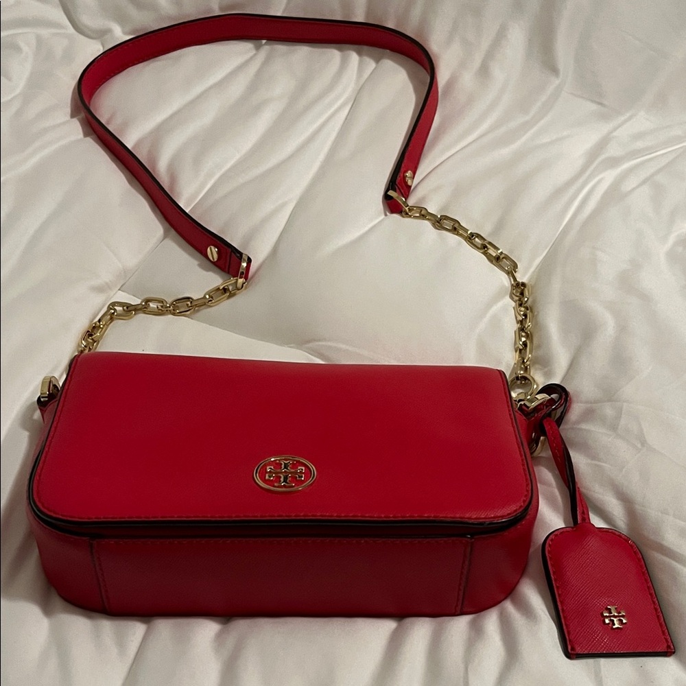 Tory Burch Robinson Chain Crossbody Bag Red Saffiano Leather